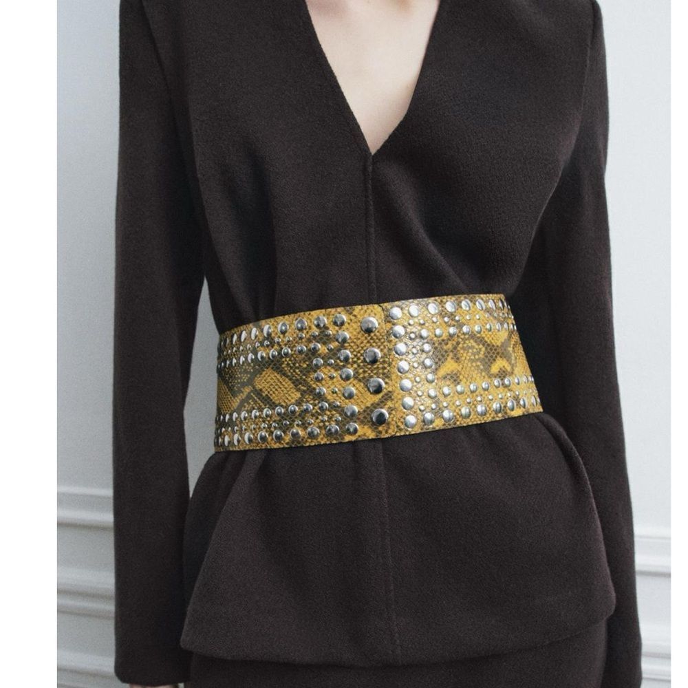 Zara 100% leather animal print studded sash belt